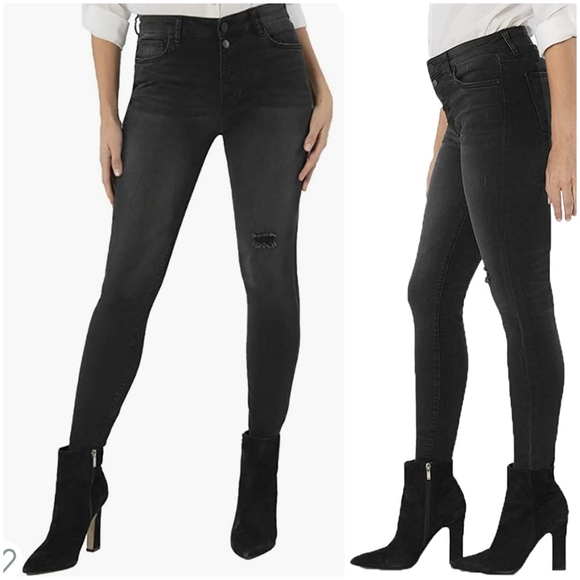 Kut from the Kloth Connie destructed High Rise Skinny Jeans limber black sz 14 - Picture 3 of 6